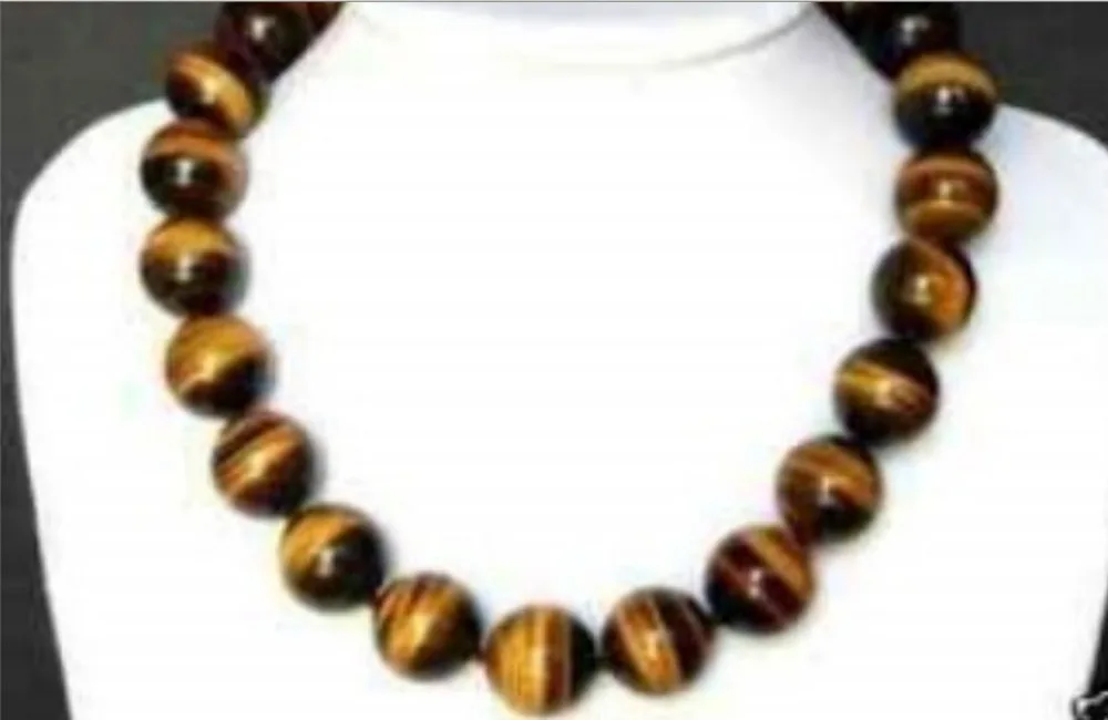 

FREE SHIPPING@@ RHJ00142 Beautiful 12MM tiger's-eye beads necklace 18"