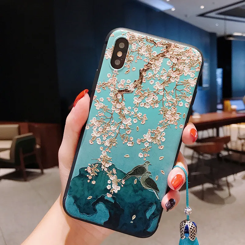 Чехол для телефона с рельефной кисточкой в китайском стиле iPhone 11 12 Pro Max XS MAX XR