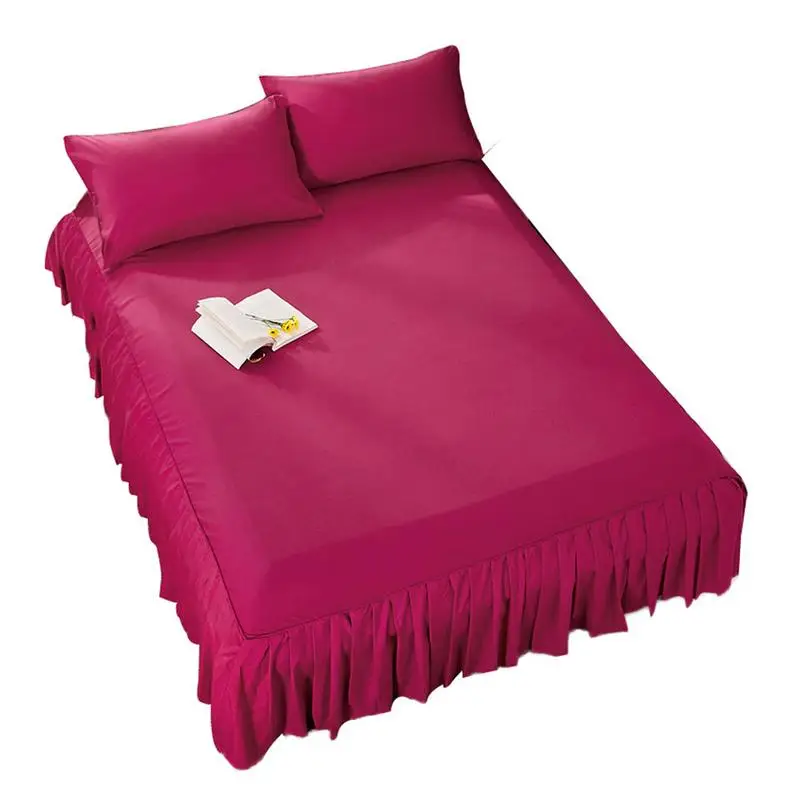 Hot Pink Новинка 150*200 см, 1 шт., одноцветная эластичная юбка для кровати, покрывало для кровати с оборками, чистый цвет, стеганая утолщенная юбка для кровати, 6 цветов - Цвет: Hot Pink