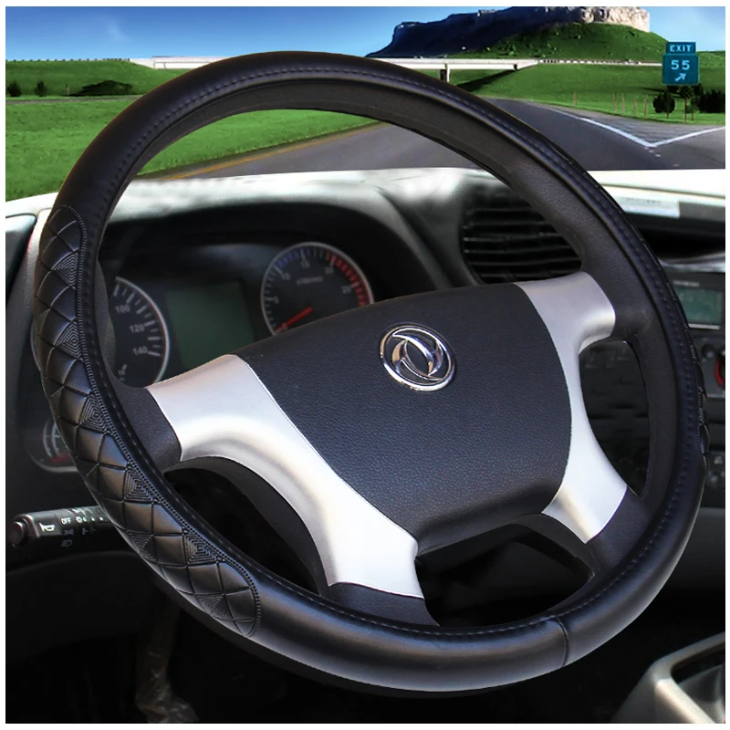 

KKYSYELVA Leather Steering Wheel Covers for Car Bus Truck 36 38 40 42 45 47 50cm Diameter Auto Steering-wheel cover