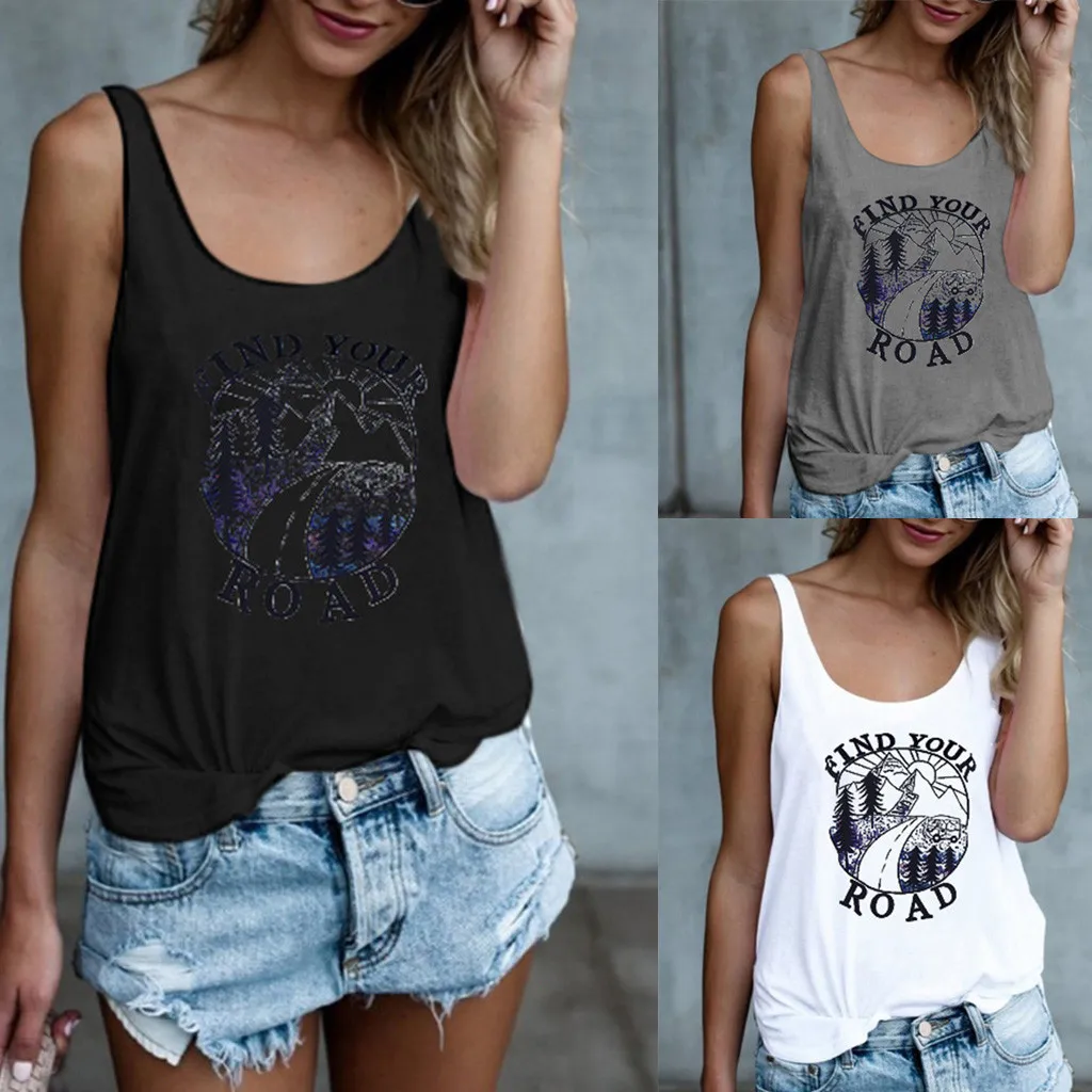 Women Summer Sleeveless Fashion Print Tank Casual O-Neck Ladies Tops Tee Vest Loose #426 | Женская одежда