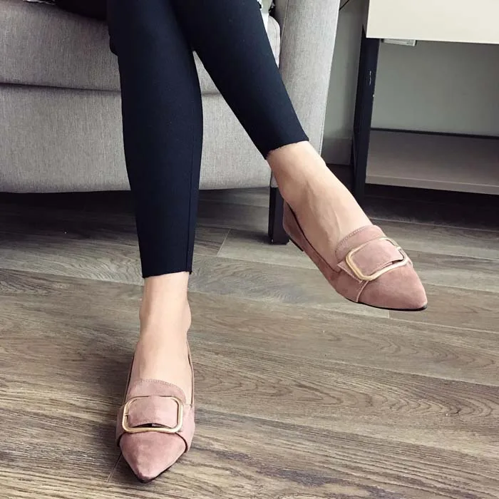 pink Женские туфли-лодочки Мокасины с низким верхом из флока на плоской подошве с острым носком Mujer с ремешком и пряжкой размера плюс 17-3, удобная обувь серого, черного, розового цвета - Цвет: pink