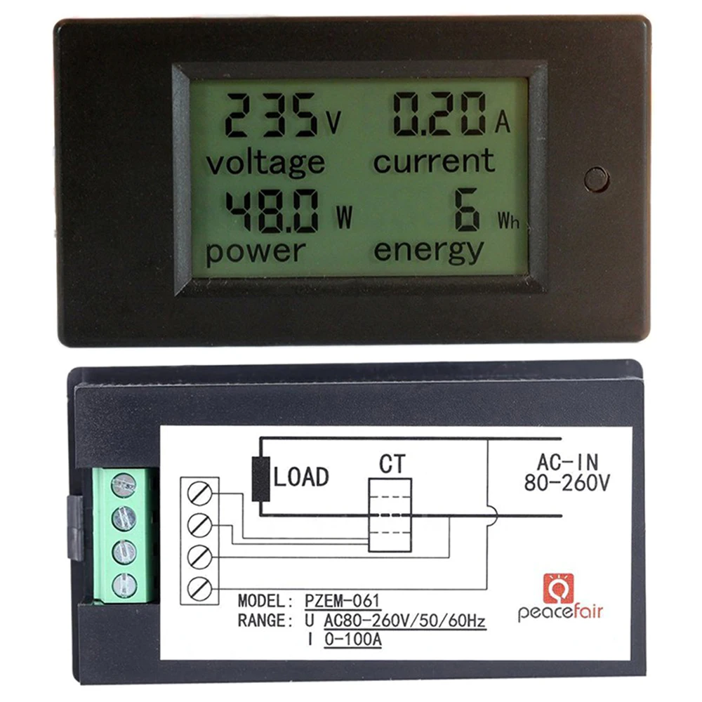 100A AC 80V-260V 20A /100A 4 in 1 Digital LCD Panel Power Watt Monitor Current Voltmeter Multimeter Tester Meter | Инструменты