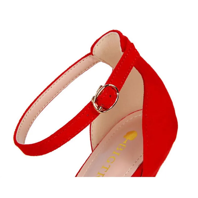 Обувь с Открытым Носком Женщины Насосы Лодыжки Ремень Весна лето Партия Тонкие