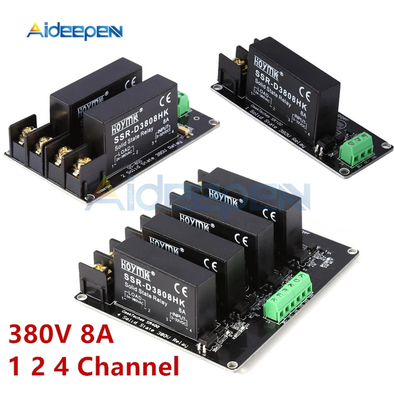 

380V 8A 1 2 4 Channel SSR Board Solid State Relay Module High Low Level H-L Trigger Board D3808 Switch Controller for Arduino