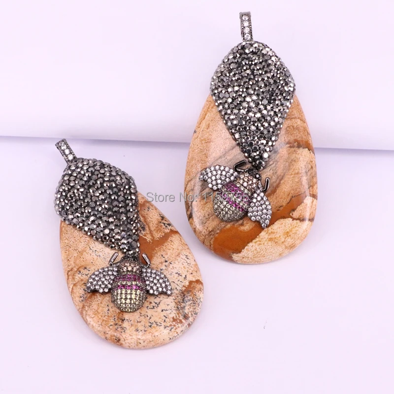 Мода 3 шт. естественный Рисунок камня Freeform плиты Micro Pave CZ пчела металла насекомых
