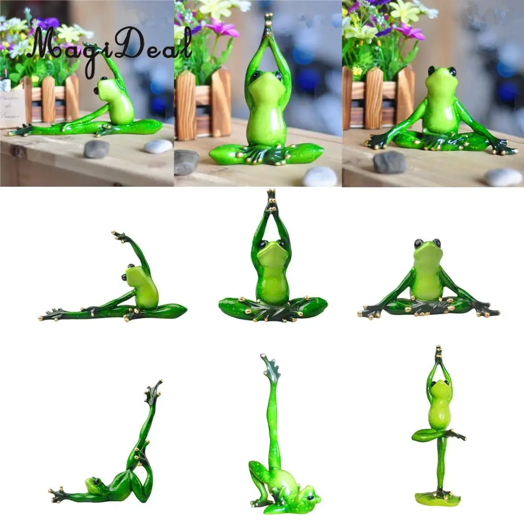 

MagiDeal Resin 3D Yoga Frog Figurines Miniatures Ornament Statute Car Dashboard Decorations Figurines Miniature Handcraft