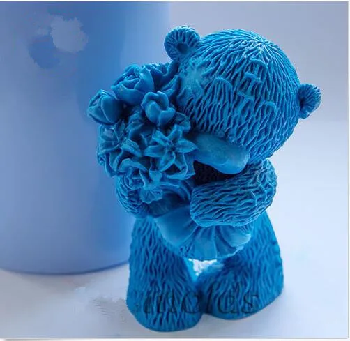 3d силиконовые искусственные формы резиновый Тедди с цветами для мыла и свечей