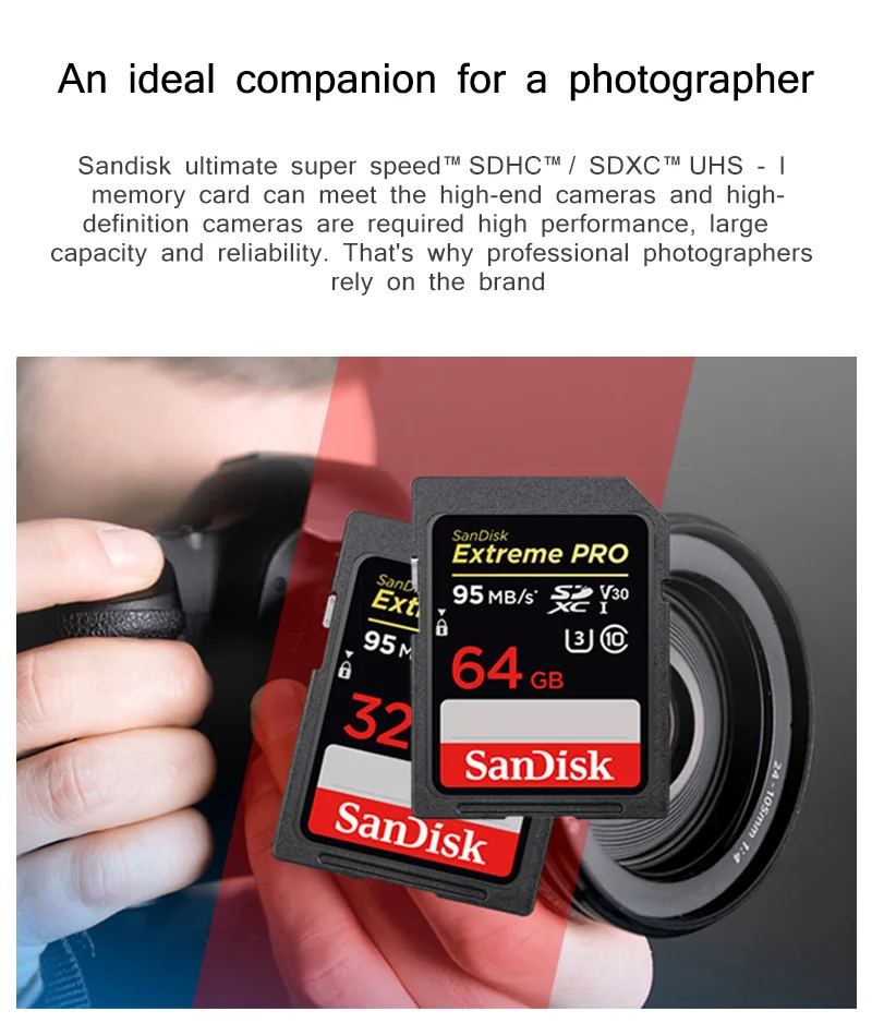 Двойной Флеш-накопитель SanDisk Extreme PRO 64 Гб оперативной памяти, 32 Гб встроенной памяти SD карты высокой Скорость 95 МБ/с. карту памяти SD класса 10 UHS-I U3 128 ГБ для Камера SD карты