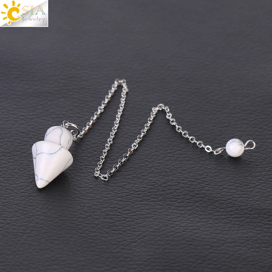 White Turquoise CSJA розовый с кварцевым тигровым глазом маятник конус натуральный камень конусный кулон с цепочкой придавая Исцеление ювелирные изделия для женщин мужчин F376 - Окраска металла: White Turquoise