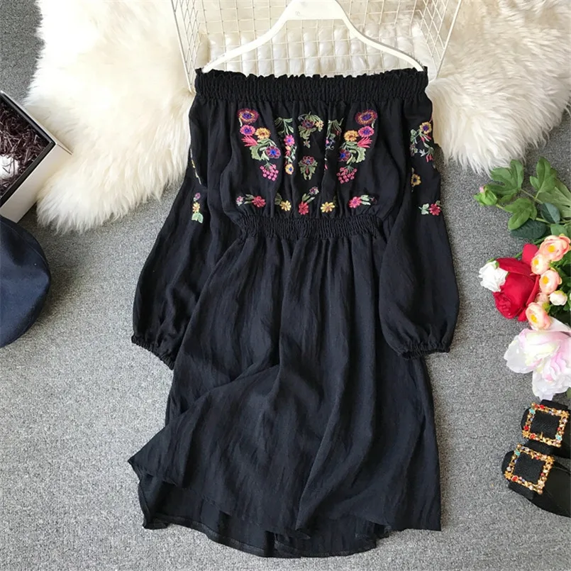 2021 с открытыми плечами сексуальное Vestidos Сезон весна-лето Платье вышитыми цветами