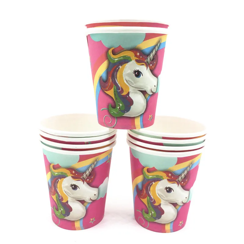 

100pcs\lot Unicorn party suppiles decoration cardboard cups cartoon animals Unicorn party baby supplies festive party supplies