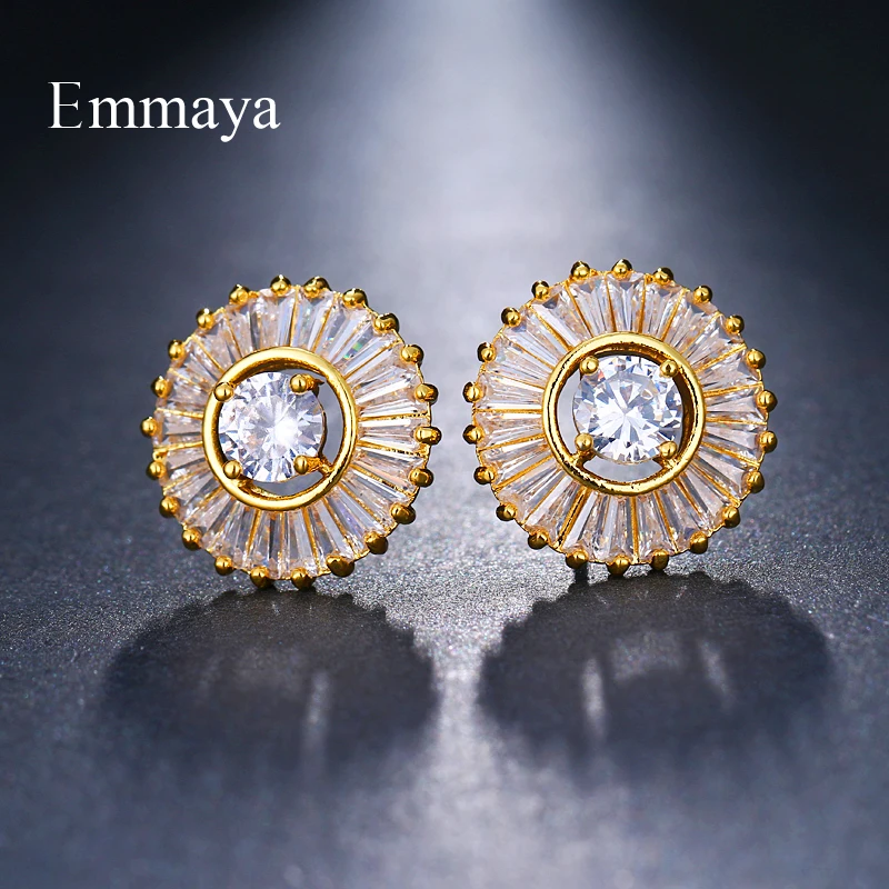 Модные женские серьги Emmaya серьги-гвоздики с круглым прозрачным цветным цирконом
