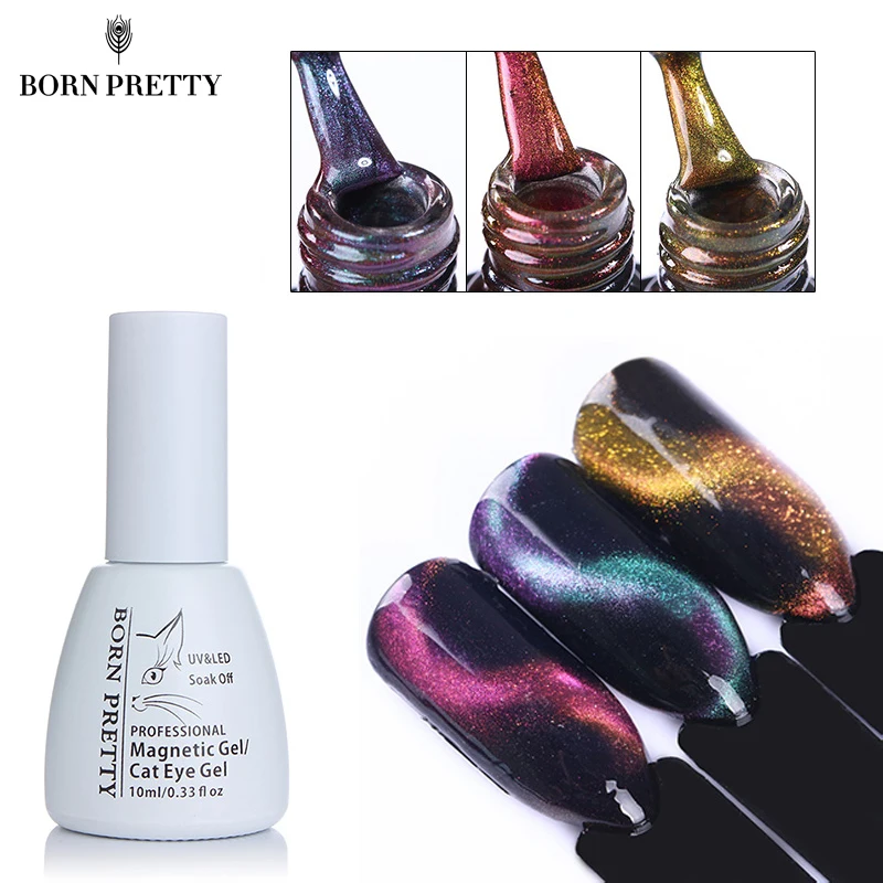 BORN PRETTY 3D Гель-лак для ногтей с эффектом «кошачий глаз» лак 10 мл Хамелеон для использования с магнитом впитывающийся УФ Гель-лак для маникюра Лак для ногтей черная основа