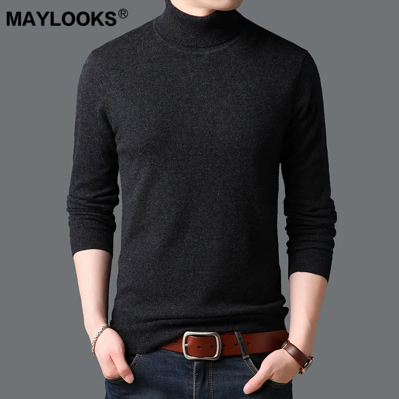 Maylooks 2018 осень и зима новый мужской Высокий воротник 100% чистый шерстяной свитер
