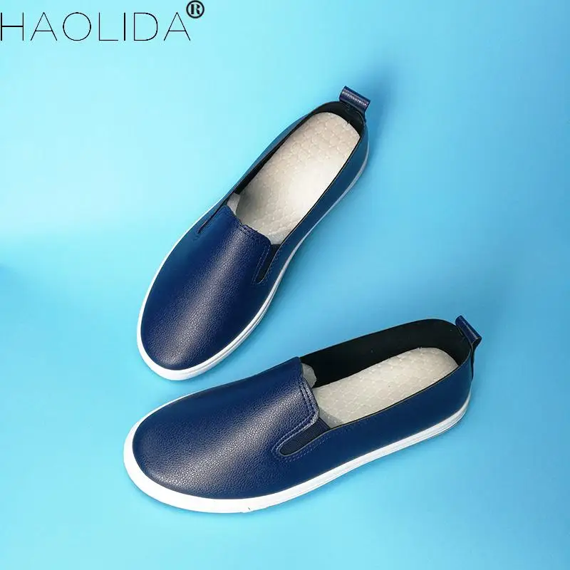 Новые кожаные весенние повседневные туфли женские черные для девочек простые