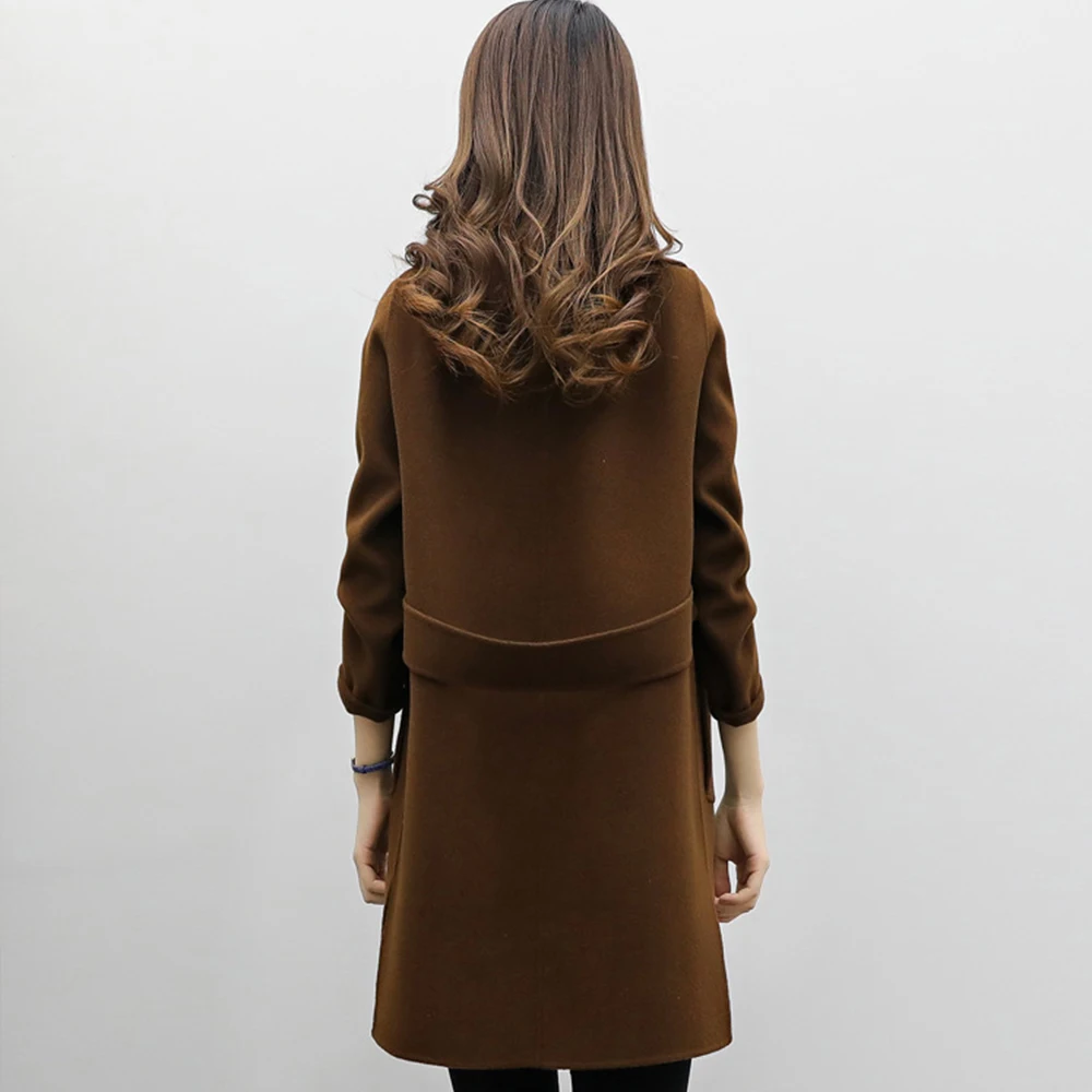 Autumn Winter Women Wool Coat Casual Turn-down Collar Long Sleeve Jacket Female Elegant Green Double Breasted Outerwear Coats | Женская