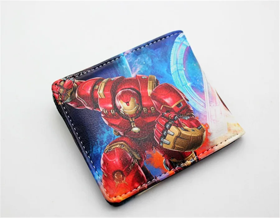 Marvel Мстители эндгейм Железный Человек Pu короткий кошелек для мальчиков и девочек мужской двойные кнопки держатель для кредитных карт с фотографиями держателя слоев кожи 3D печати кошелек