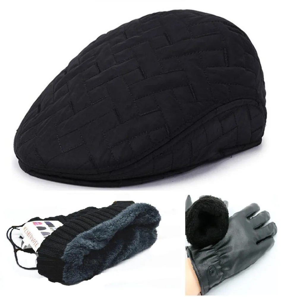 Горячая Распродажа набор шапок теплая Кепка Newsboy мужских кожаных перчаток с