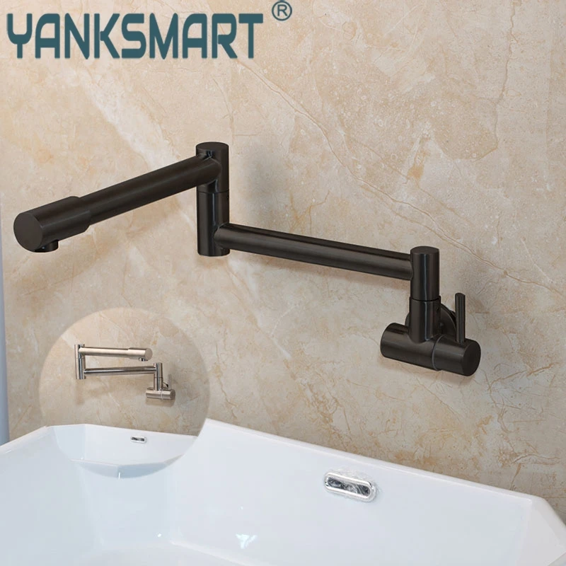 YANKSMART вращающийся смеситель с одной ручкой черный/матовый никель складной