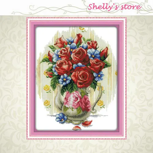 Gorgeous Rose vase flower Painting counted or Stamped Cross-Stitch kit Needlework DIY DMC Cross stitch Set For Embroidery | Дом и сад