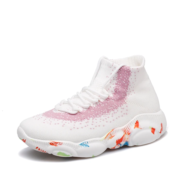 Кроссовки женская обувь эластичная вязаная Chaussures Femme на плоской платформе