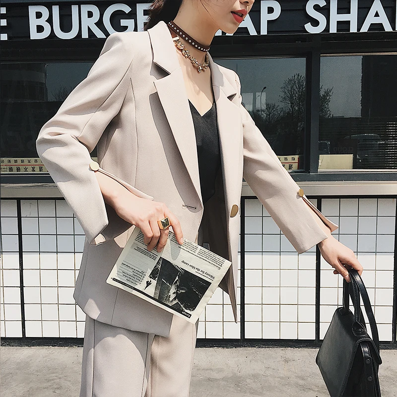 

Small suit suit female autumnnew fashion casual chic long section suit jacket female two-piece suit Women spring Nine pants Set
