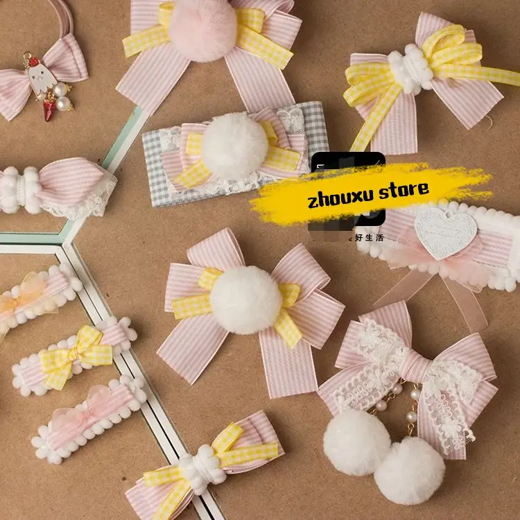 

Summer soft sister hit ice cream color toner stripe Huang Gezi bowknot hairpin manual hair clip hairpin
