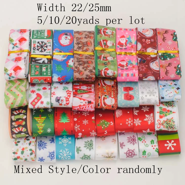 5/10/20Y merry christmas pattern Mixed Size/Style Grosgrain And Satin Ribbon Randomly 9MM 16MM 22/25MM | Дом и сад