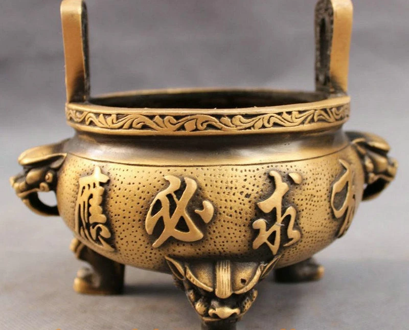 Тибет Бронзовый Народная HanZi Львиная Голова Статуя Буддизм 3 Фута Курильница | Дом