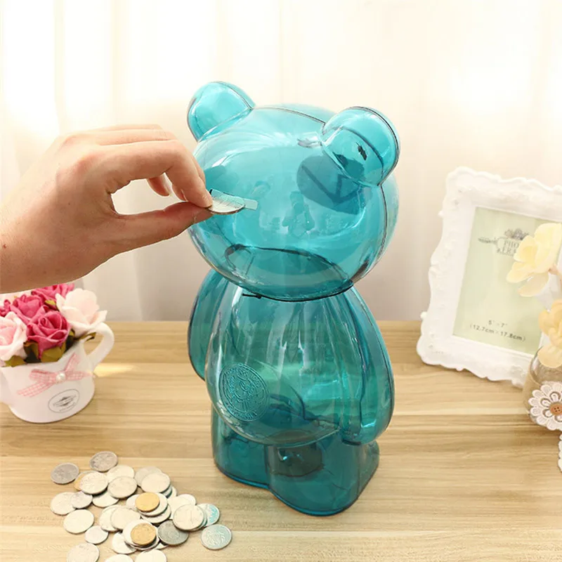 Копилка для денег Большая пластиковая с рисунком медведя Современная копилка