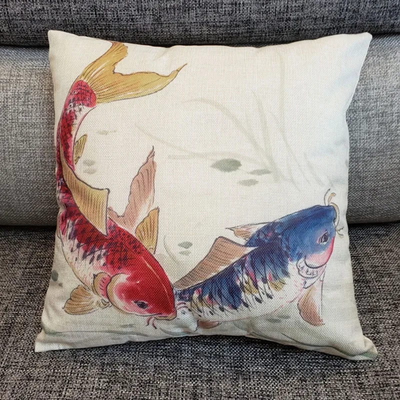 Новый стиль 45*45 см Модная японская Подушка Koi хлопковая и льняная для
