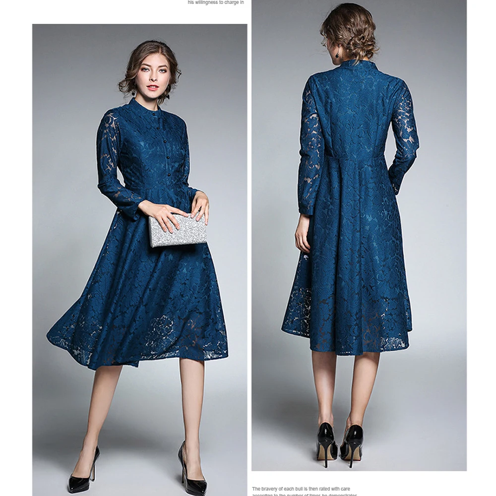 Женское платье Simgent элегантное офисное кружевное с воротником стойкой и длинным