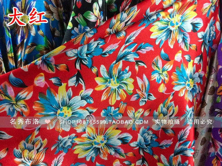 Имитация печатной атласной ткани хризантемы цветочный узор ткань платье шарф из