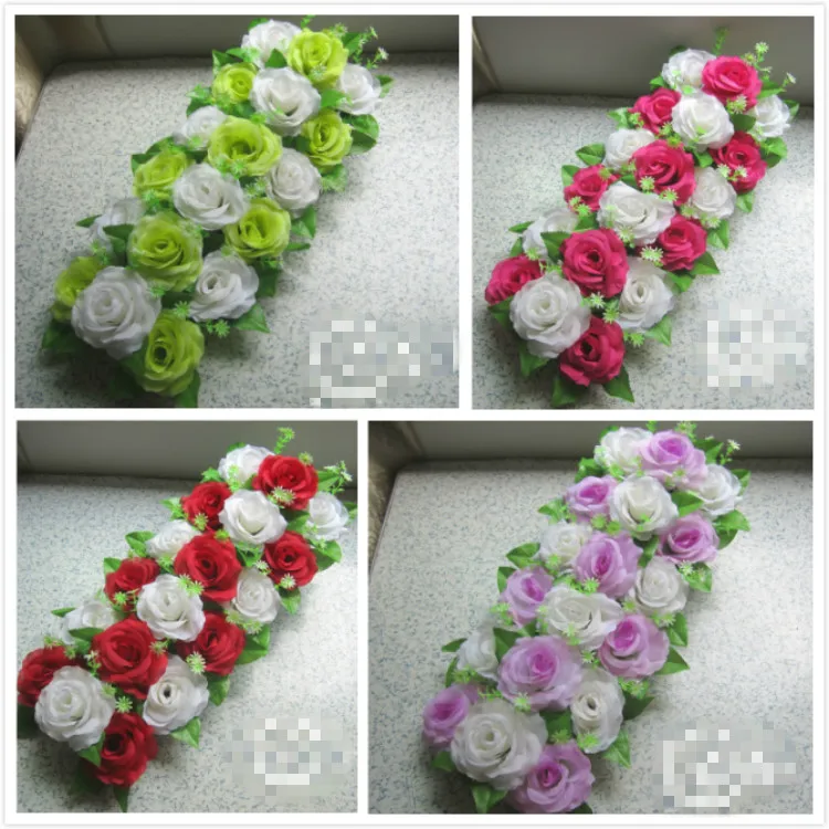 

High quality (18 heads) Artificial Silk Rose Flower Arch Floral In a row Decorative Road Led Flower Wedding Party Flower Row