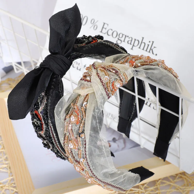 Бутик винтажный повязка на голову с бантом для женщин и девочек, аксессуары для волос.