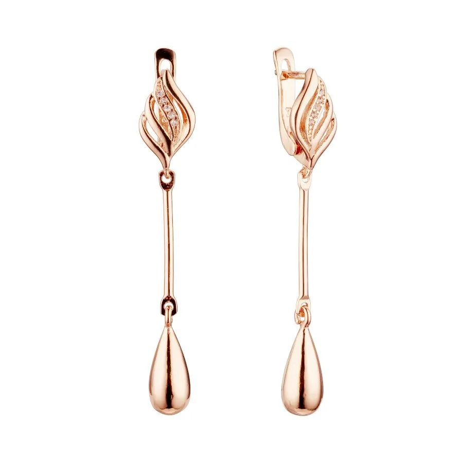 Женские длинные серьги с фианитом подвески золотистого цвета в офисном стиле 585