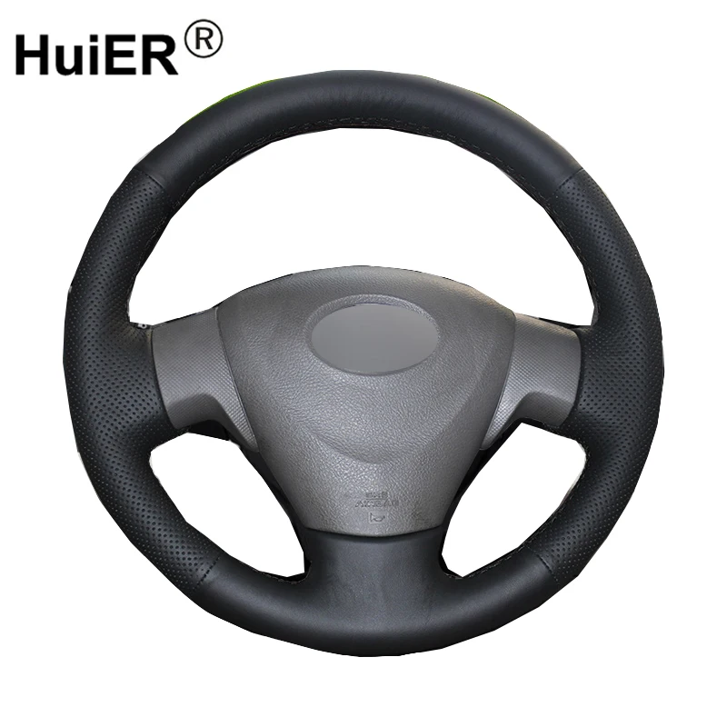 Чехол рулевого колеса автомобиля HuiER для ручного шитья черный кожаный Стайлинг
