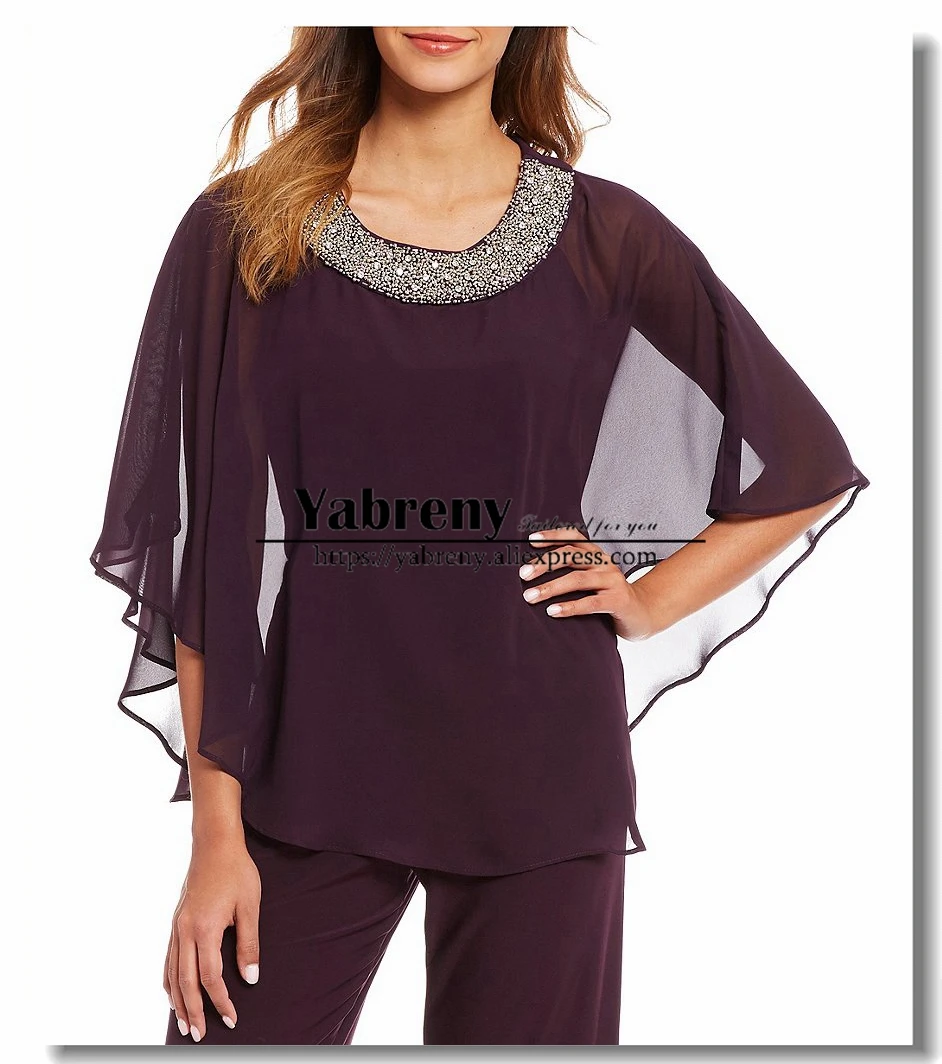 

Chiffon Poncho Mother of the bride Jumpsuit Women Evening dressy