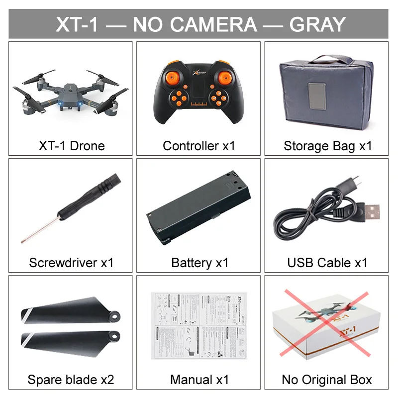 XT-1 складной Дрон FPV для селфи 480P 720P 1080P wifi HD камера Широкоугольный складной Радиоуправляемый квадрокоптер игрушка удержание высоты VS X12 E58 Дрон - Цвет: No Cam No Box Gray