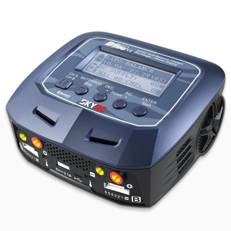 SKYRC D100 V2 Двухканальное Зарядное устройство AC/DC зарядное LiPo 1 6s 2x100 Вт с Bluetooth