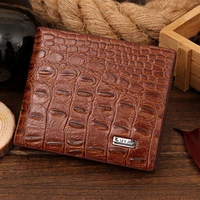 crocodile grain genuine pu leather short design wallet fashion coin money bag card holder carteira brown purse for men