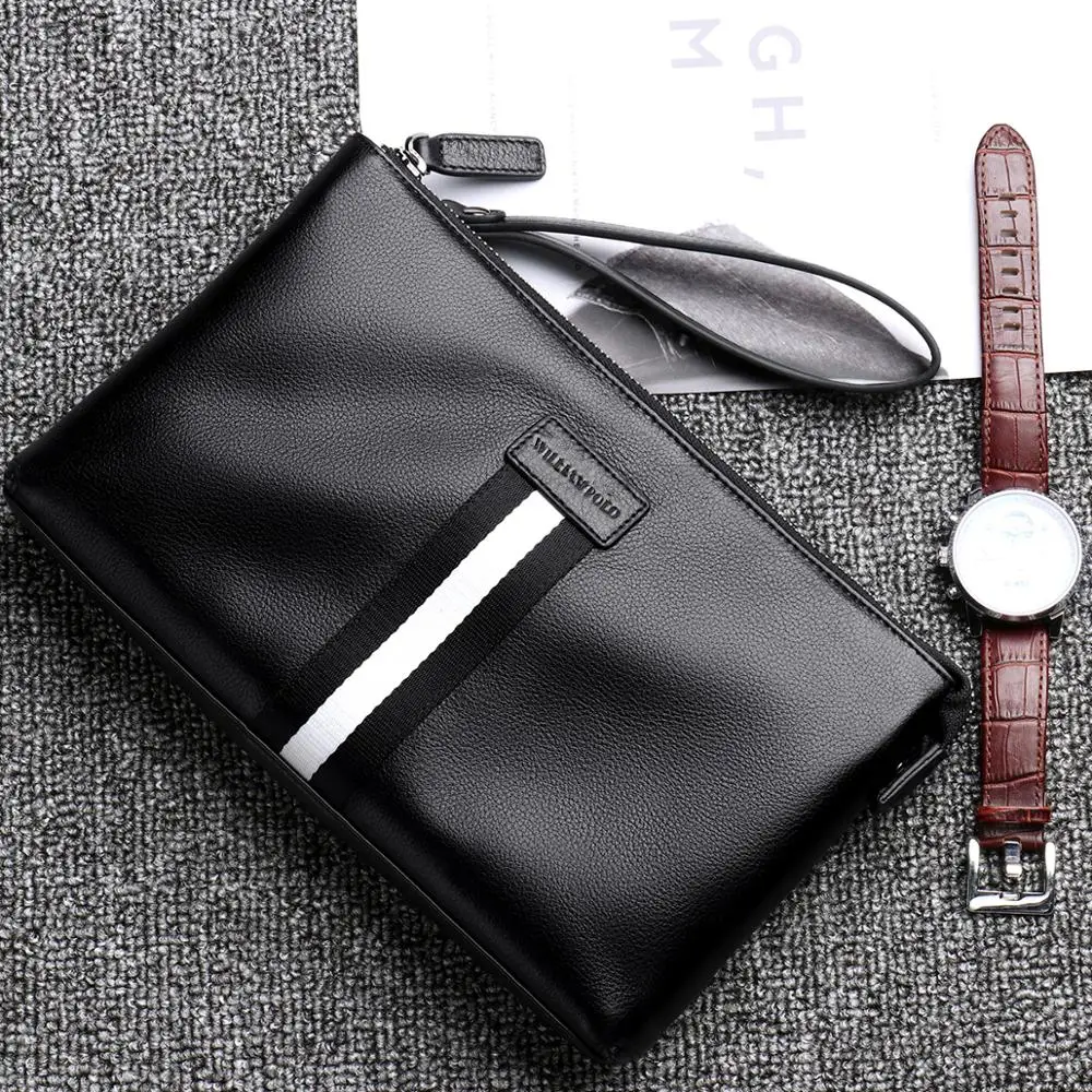 WilliamPOLO Men Wallets Long Clutch Envelope Credit Card Holder Genuine Leather Multi Card Case Phone Purse With Zipper Pocket