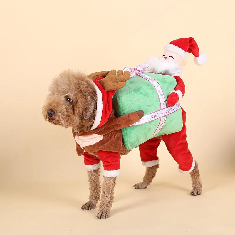 

WANGUPET Funny Teddy pet dog lift pumpkin turned villain hold a Santa suit with pumpkin Puppy lift gift Pet Christmas clothing