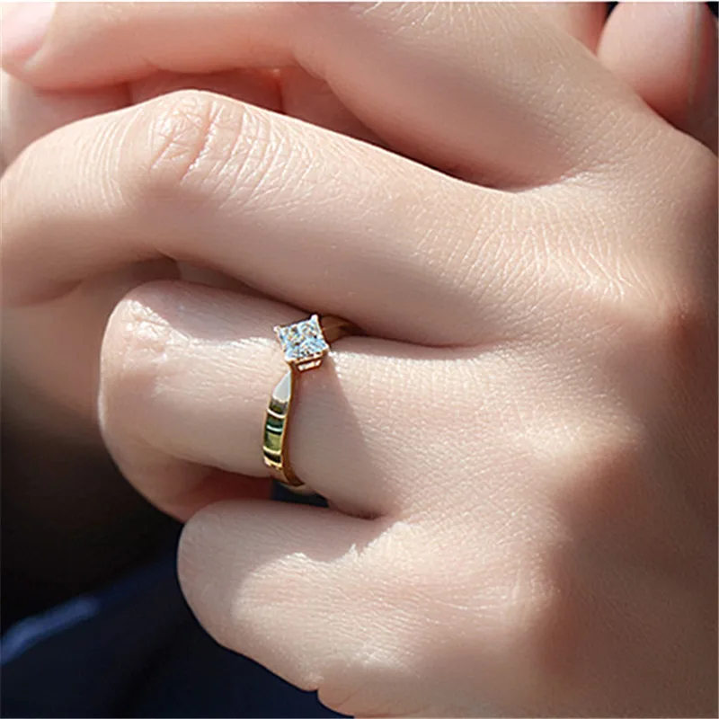 Классический женский кольцо 925 стерлингового серебра квадратный AAAAA cz массивные