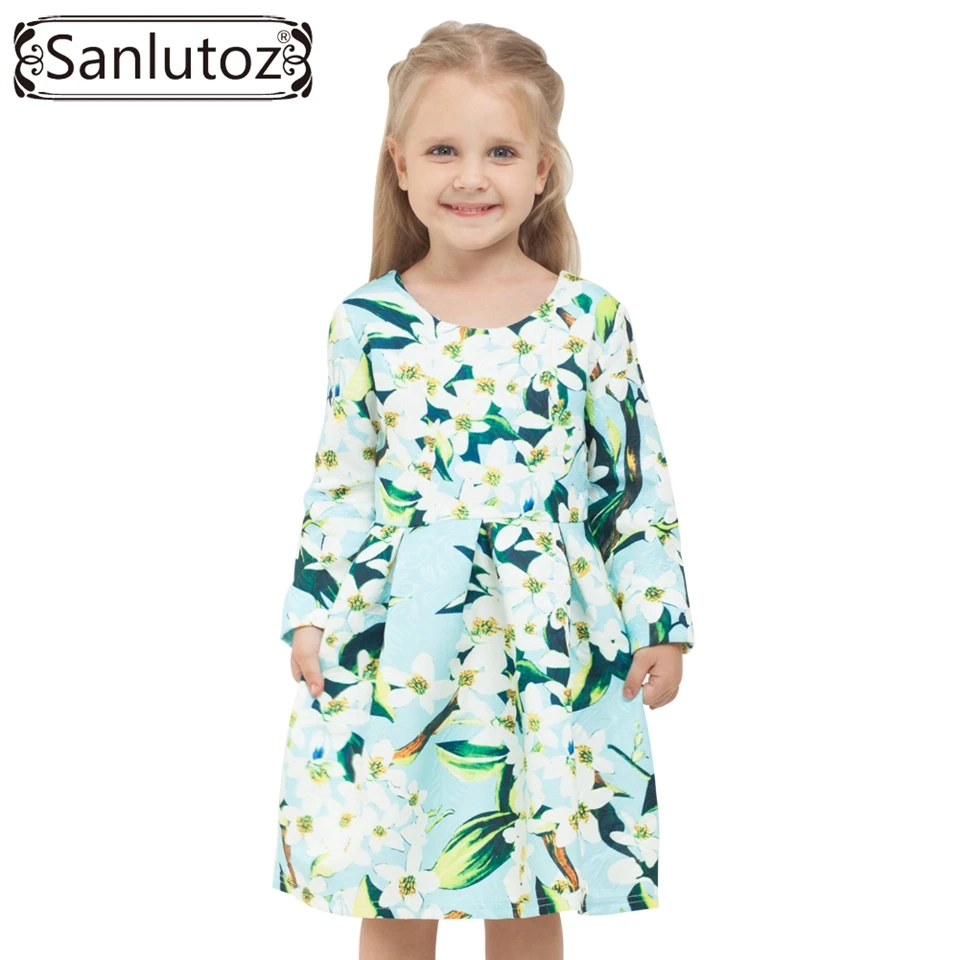 Платье для девочек с цветочным принтом зима 2016 детская одежда брендовая детское