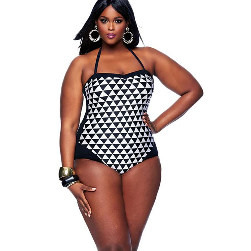 L 3XL плюс размер Цельный купальник 2017 с геометрическим принтом красивый большой