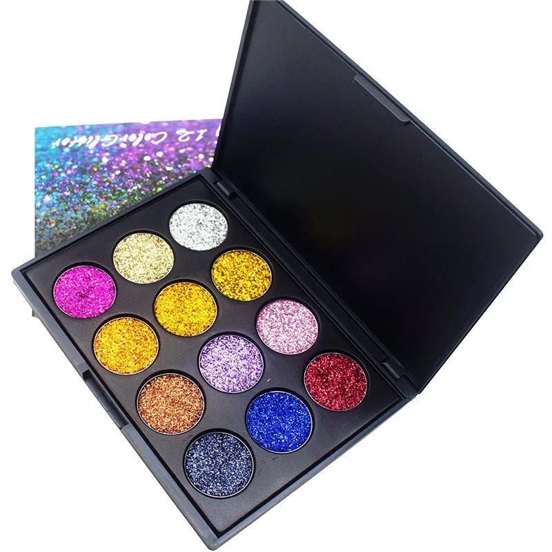2 шик 12 Цвет нажатии блеск палитра теней Радуга алмаз глаз Shdow макияж Shimmer Smokey Eyes