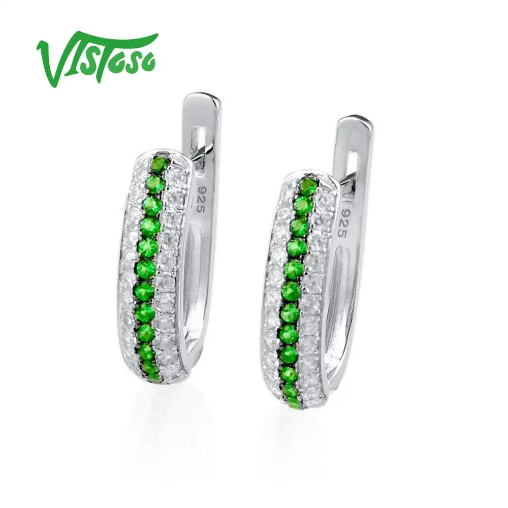 VISTOSO 925 Круглые серьги-гвоздики из стерлингового серебра с зеленым шпинелем