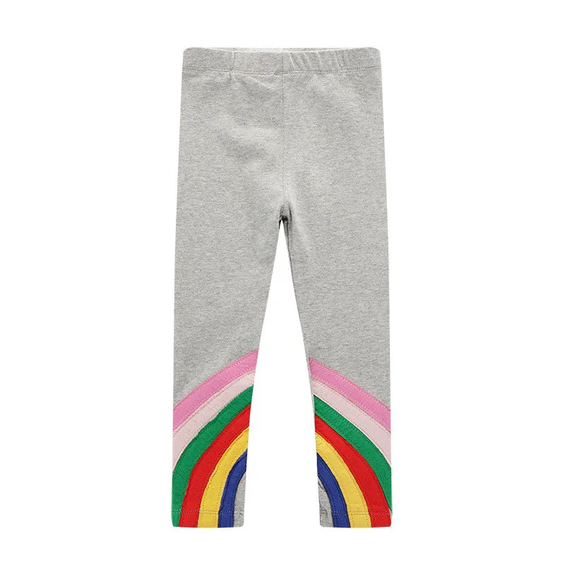 T1166 grey rainbow Леггинсы для малышей с аппликацией «прыжки» и радугой; Штаны для маленьких девочек; детская одежда с рисунком; Детские хлопковые леггинсы для девочек; брюки - Цвет: T1166 grey rainbow